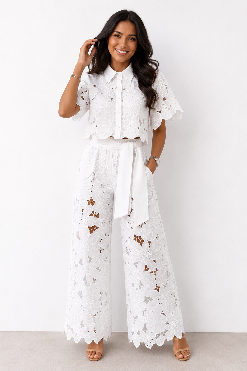 Vladimíra | Embroidered Wide-Leg Trouser Set