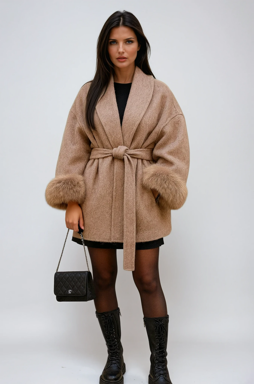 Waist-Belted Women's Faux Fur Jacket