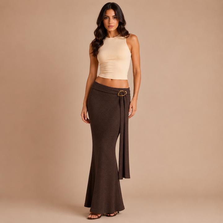 Andrea - Long Skirt with Striped Pattern, Belt and Buckle
