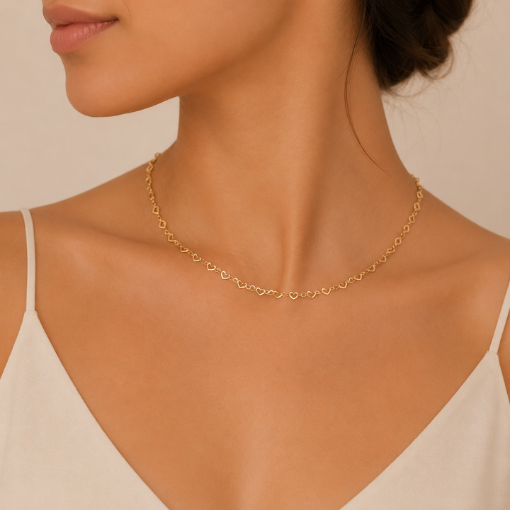 Minimalist Chain Necklace with Open Hearts