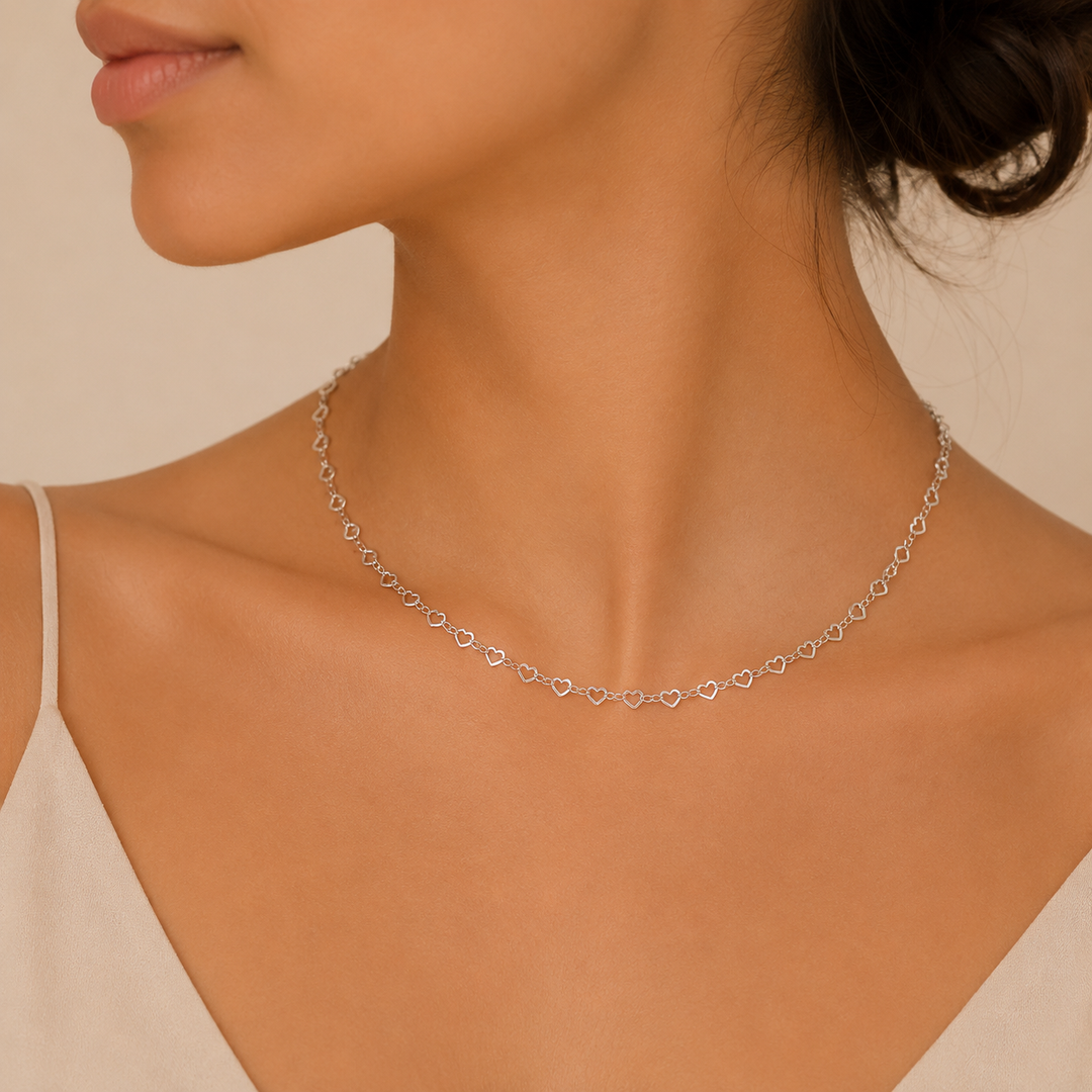 Minimalist Chain Necklace with Open Hearts