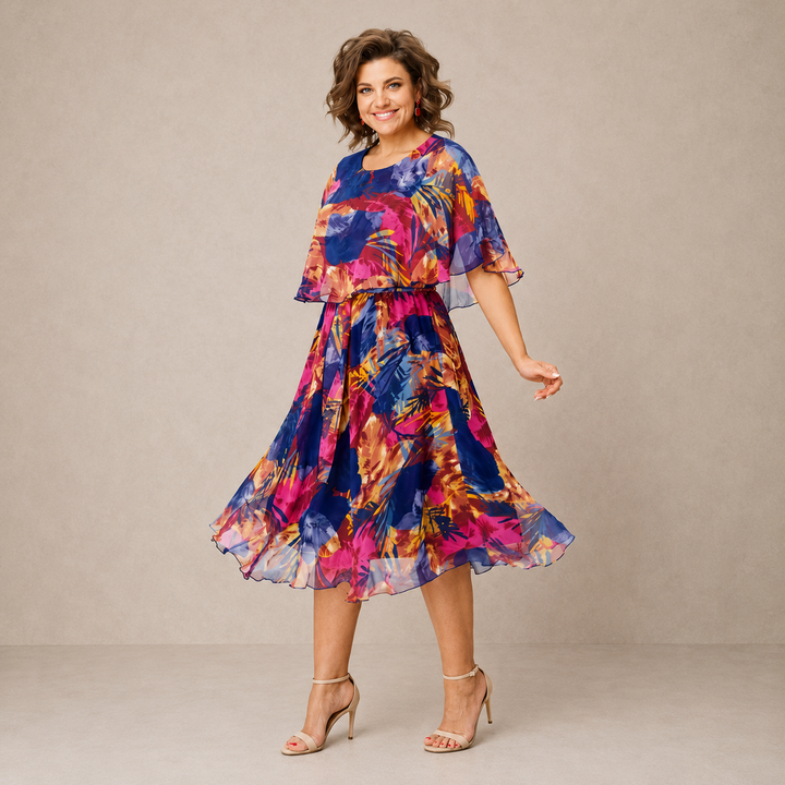 Luana | Floral Midi Dress in Vibrant Colors