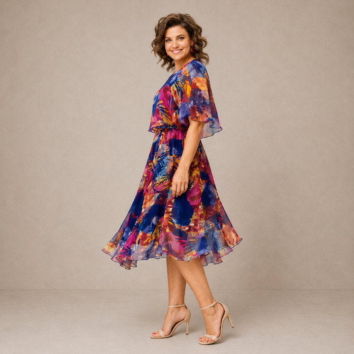 Luana | Floral Midi Dress in Vibrant Colors