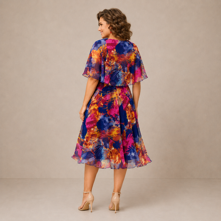 Luana | Floral Midi Dress in Vibrant Colors