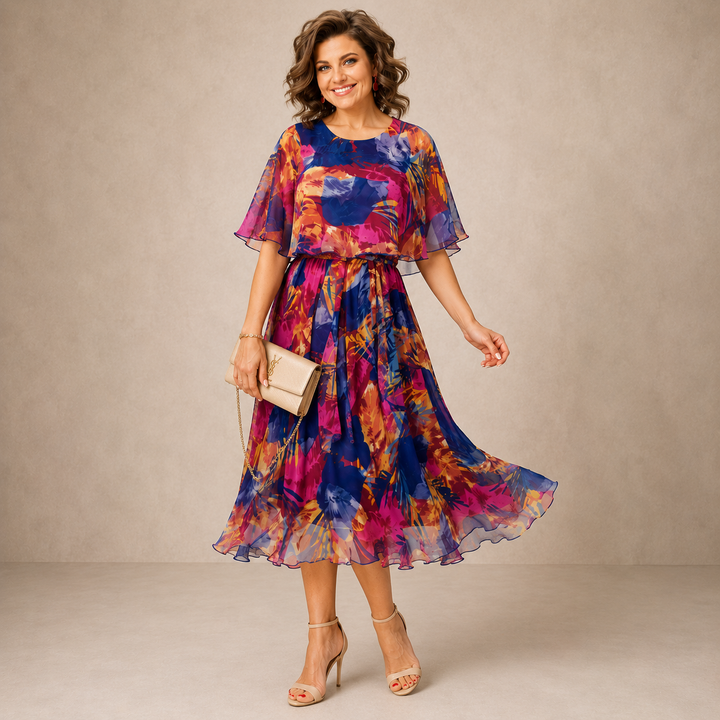 Luana | Floral Midi Dress in Vibrant Colors