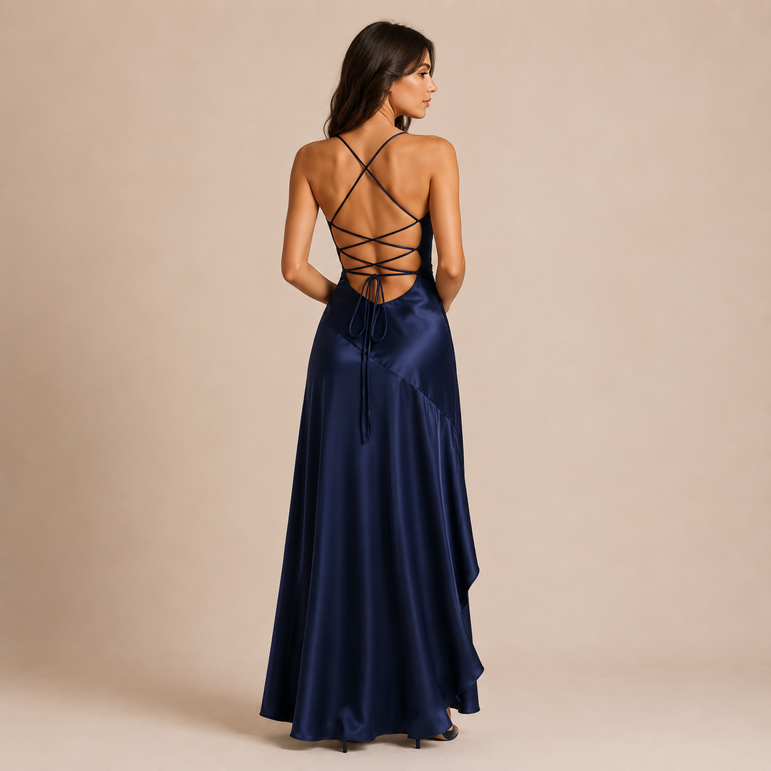 Alicia - Dress with Thin Straps and Stylish Drape Design