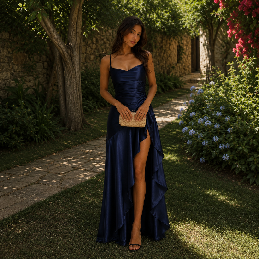 Alicia - Dress with Thin Straps and Stylish Drape Design