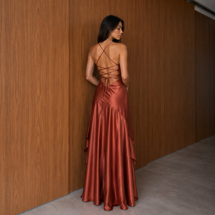 Alicia - Dress with Thin Straps and Draped Bodice Design