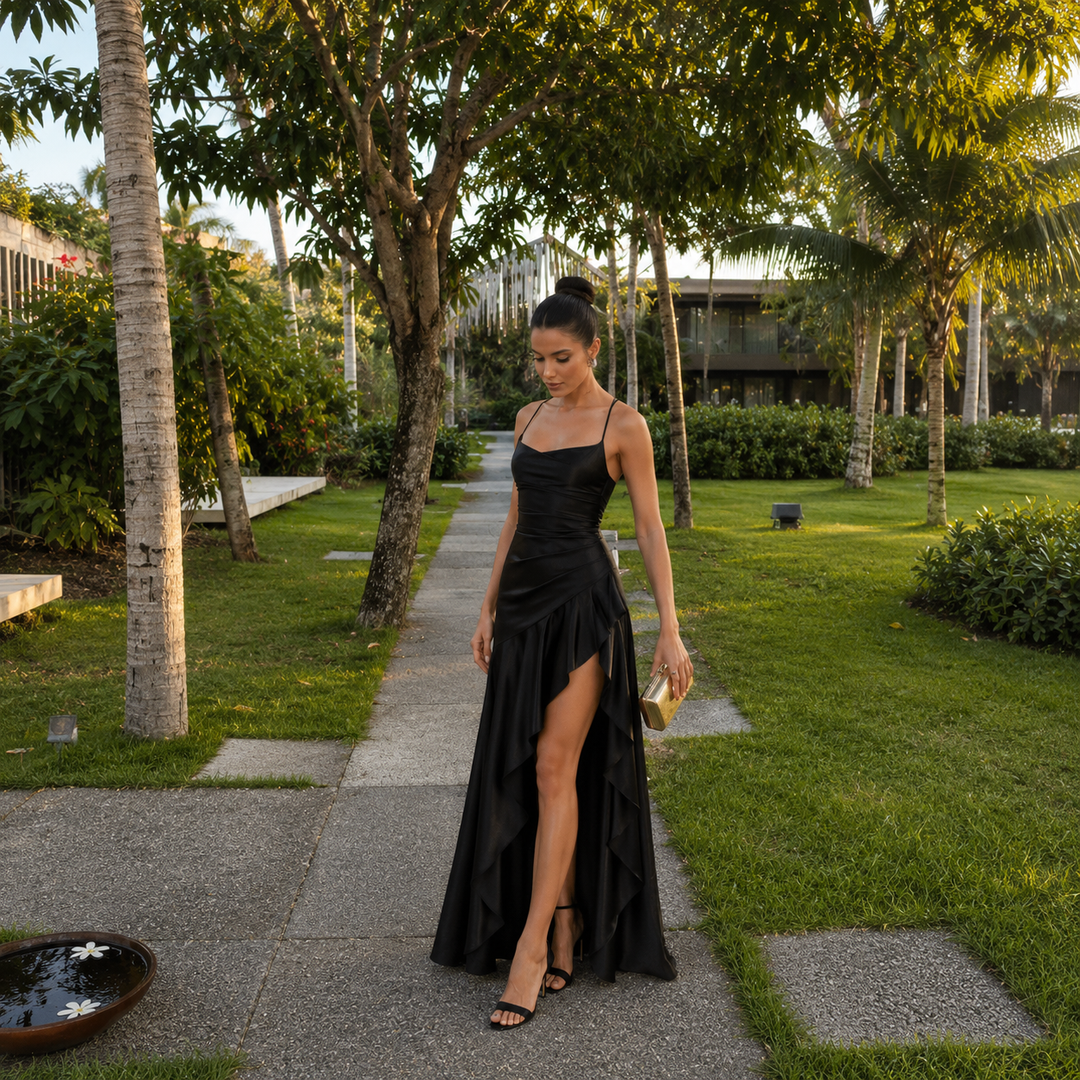 Alicia - Dress with Thin Straps and Draped Silhouette