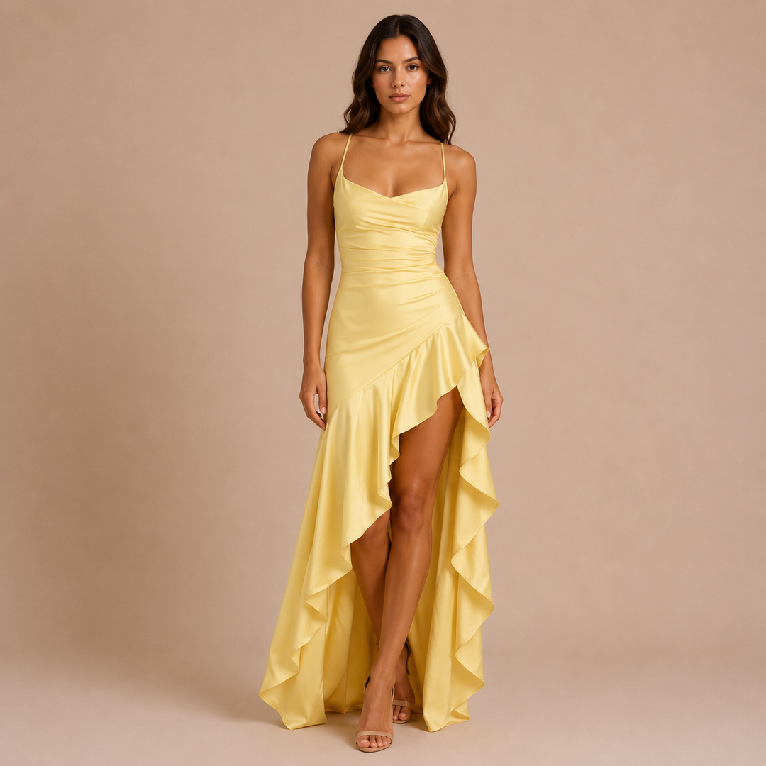 Alicia - Dress with Thin Straps and Drape Design