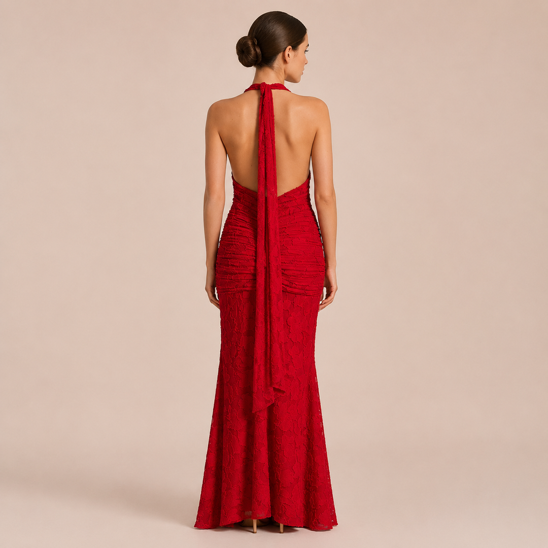 Carmen - Lace Halter Dress with Deep V-Neck