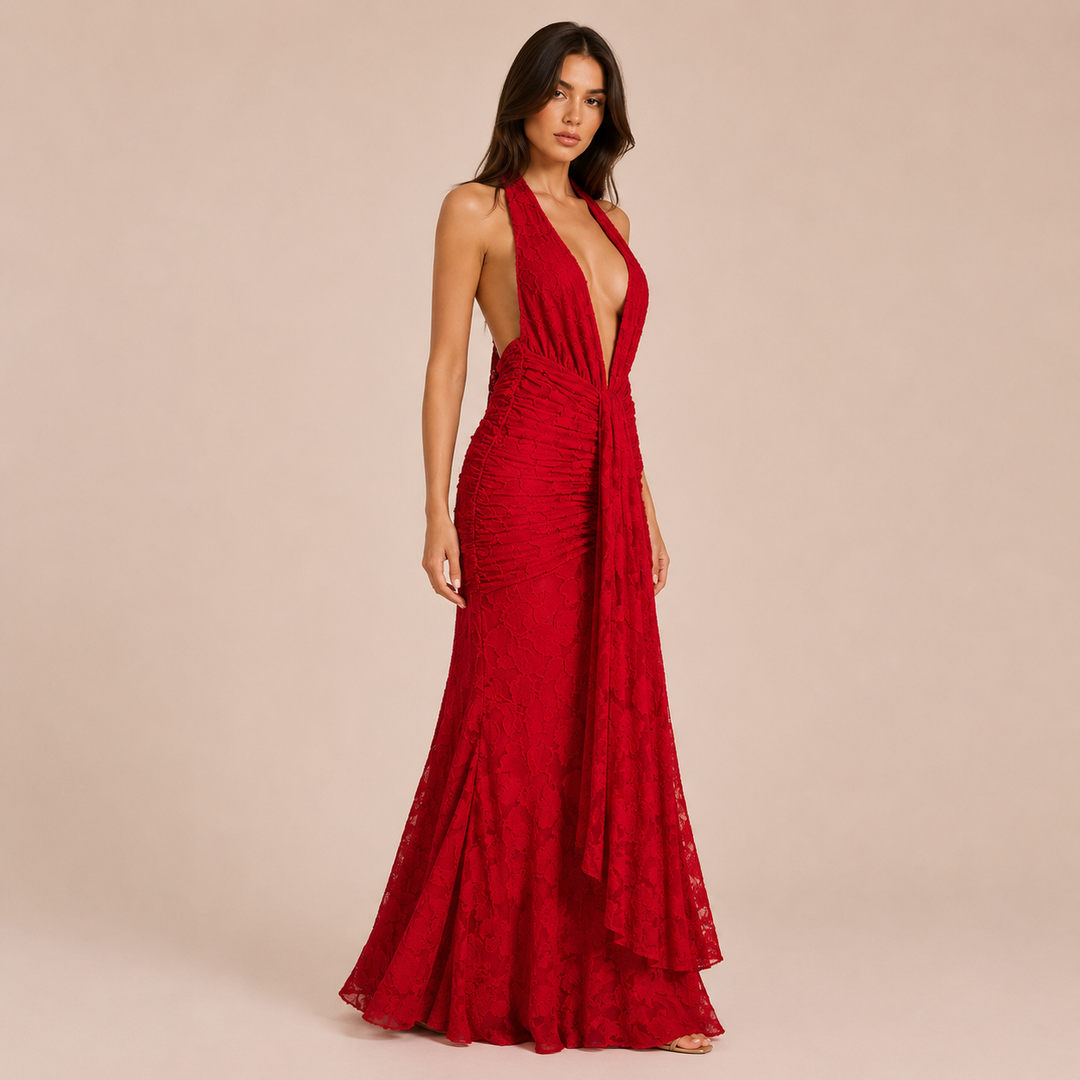 Carmen - Lace Halter Dress with Deep V-Neck