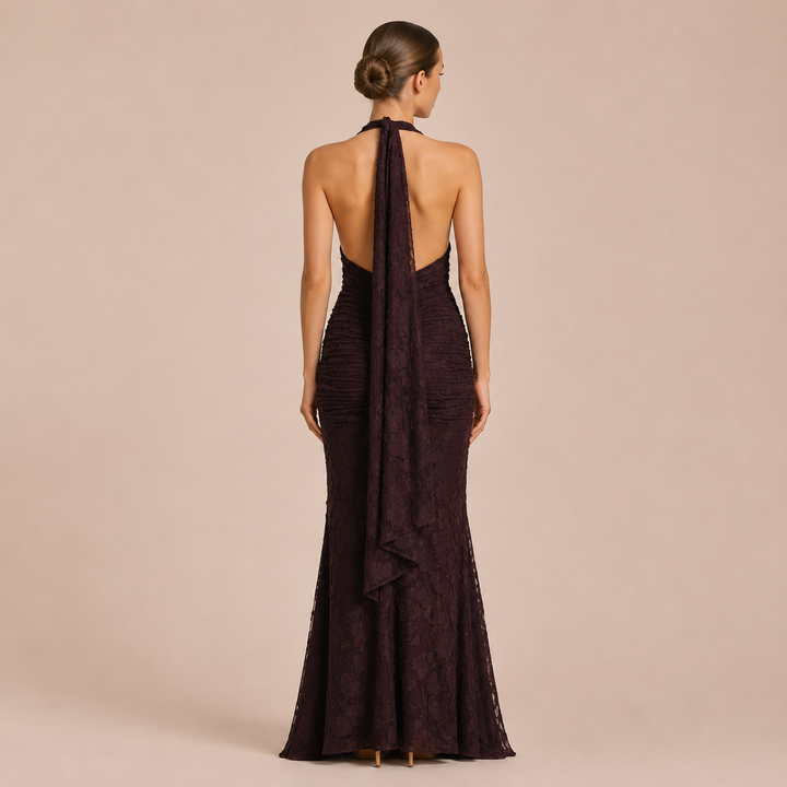 Carmen - Halter Dress with Lace and Deep V-Neck