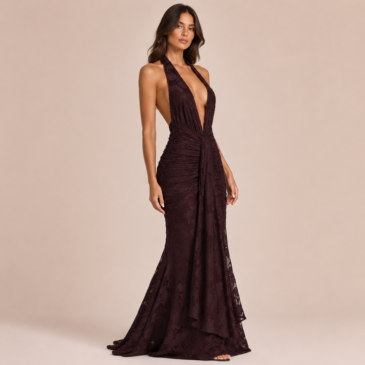 Carmen - Halter Dress with Lace and Deep V-Neck