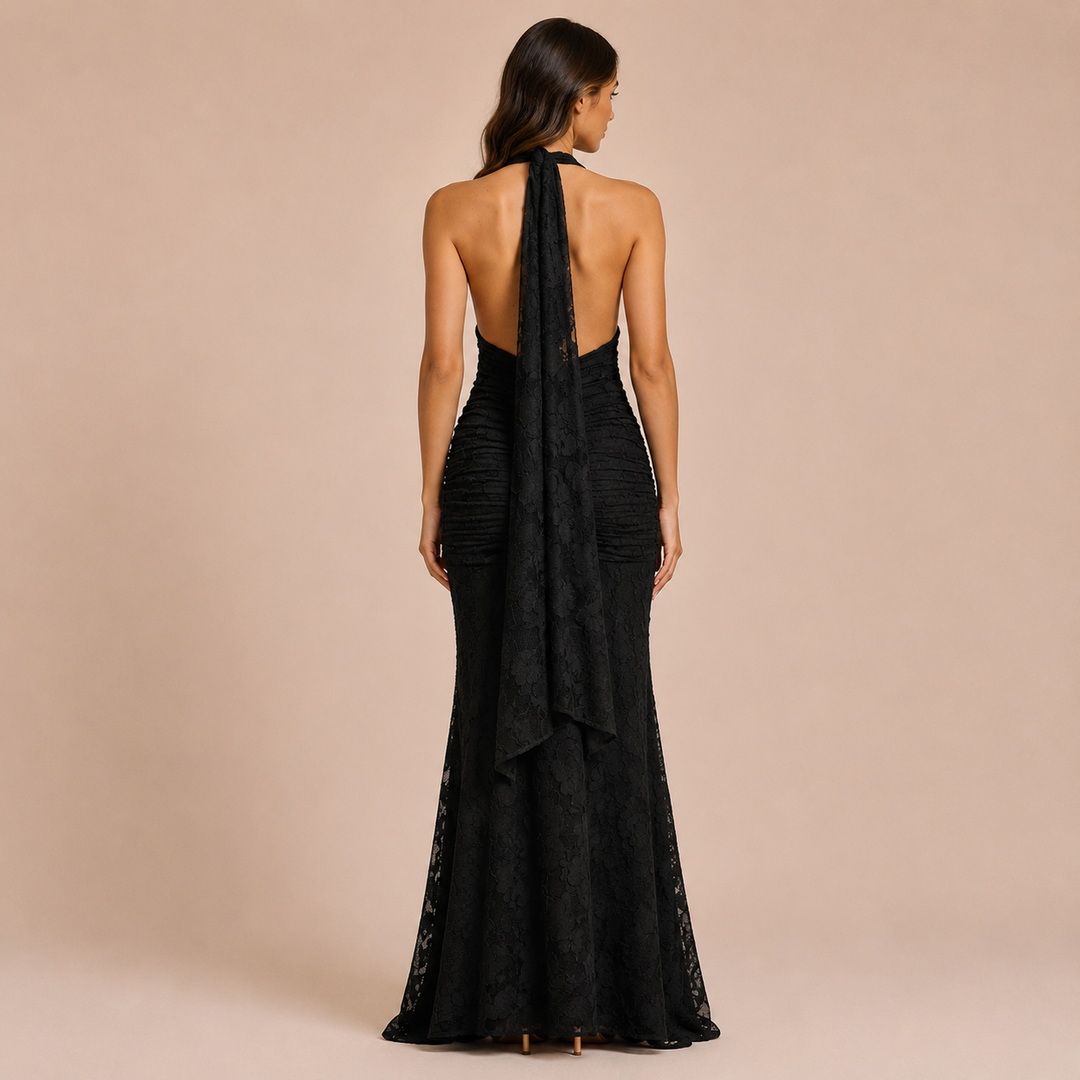Carmen - Lace Halter Dress with Deep V-Neck