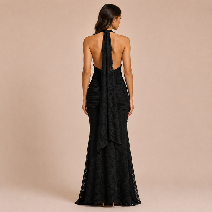 Carmen - Lace Halter Dress with Deep V-Neck