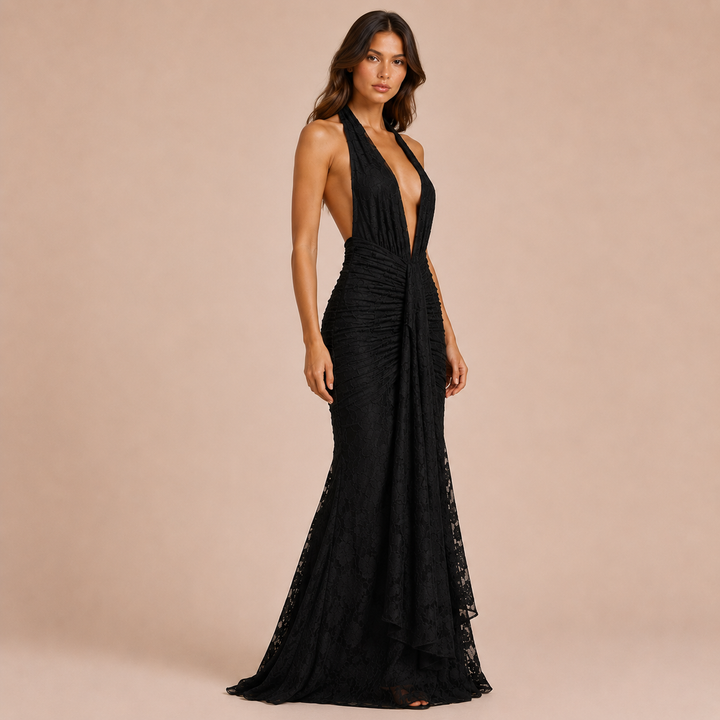 Carmen - Lace Halter Dress with Deep V-Neck