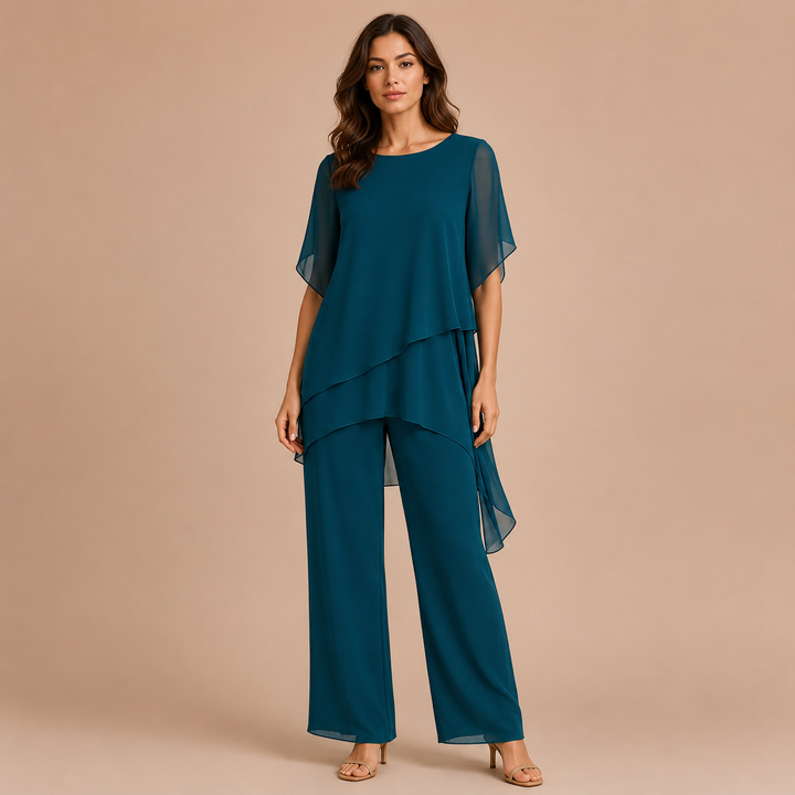 Carmen - Asymmetrical Blouse with Straight Trousers