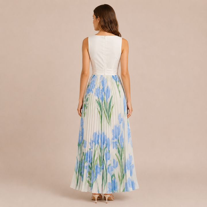Irene - Midi dress with wide straps and pleated skirt