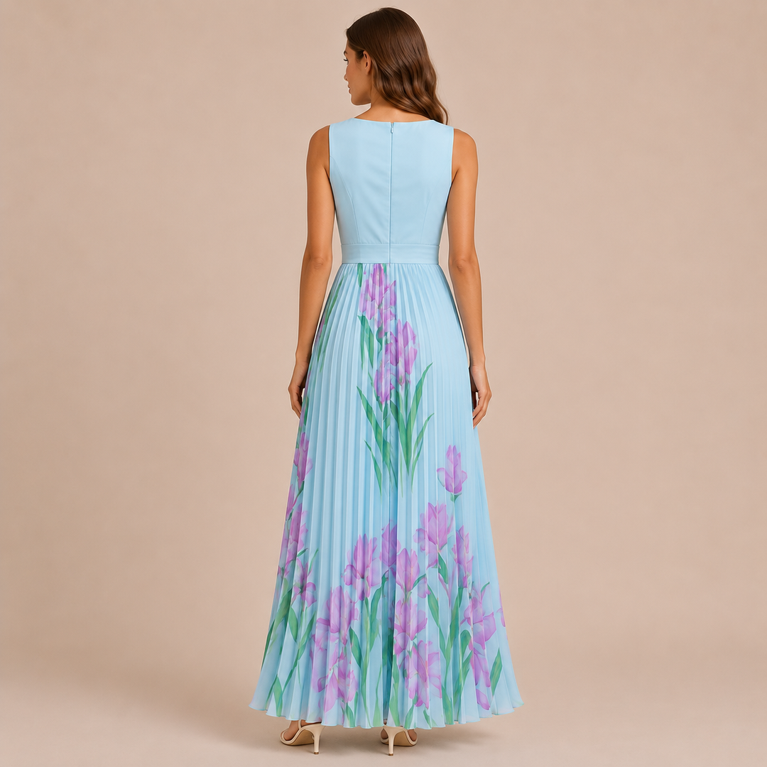 Irene - Midi dress with wide straps and pleated skirt