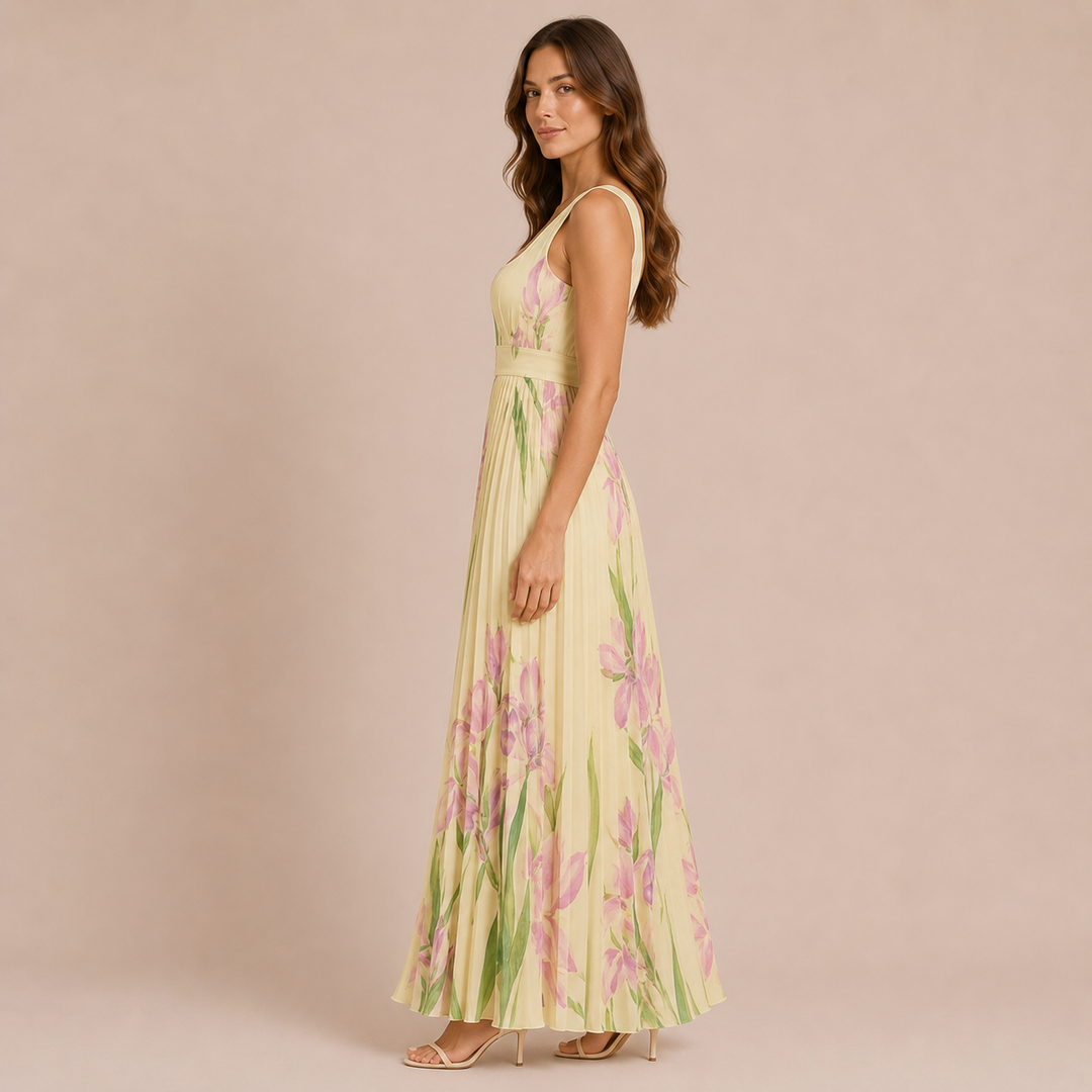 Irene - Midi dress with comfortable straps and pleated skirt