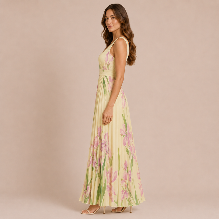 Irene - Midi dress with comfortable straps and pleated skirt