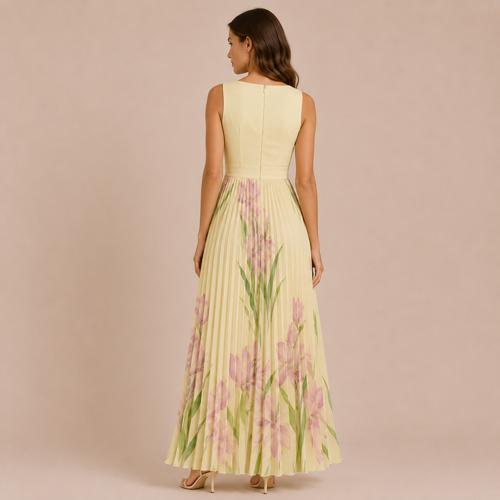 Irene - Midi dress with comfortable straps and pleated skirt