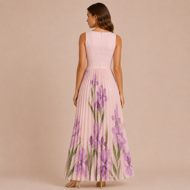 Iren - Midi dress with wide straps and pleated skirt