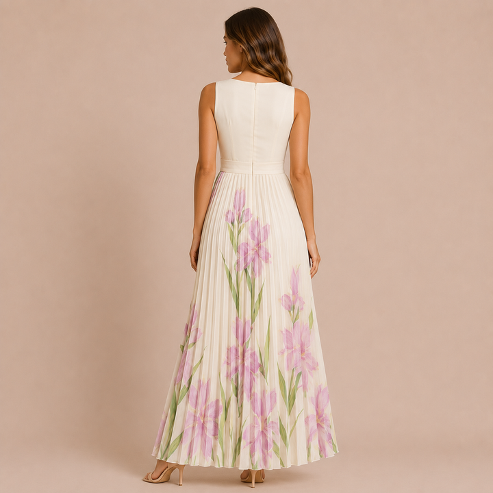 Irene - Midi dress with wide straps and pleated skirt