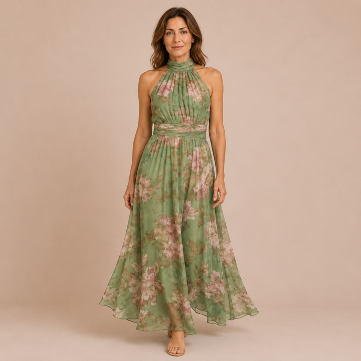 Marta - Midi dress with halter neckline and gathered waistband