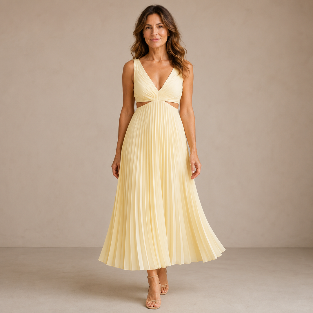 Blanca - Midi dress with pleats and V neckline