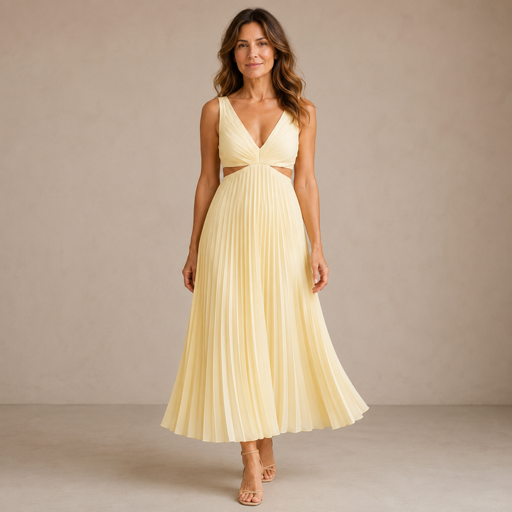 Blanca - Midi dress with pleats and V neckline