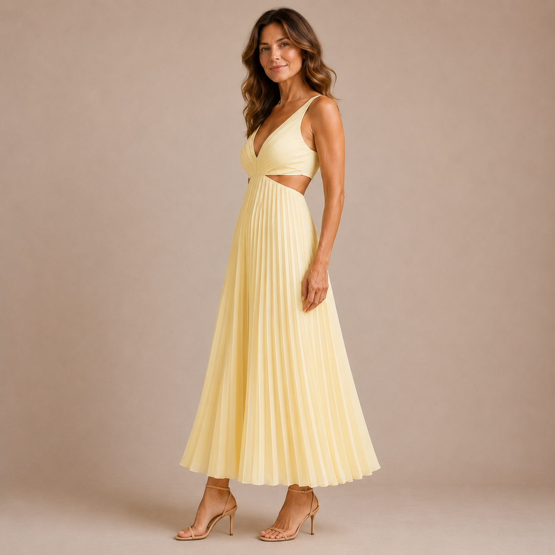 Blanca - Midi dress with pleats and V neckline