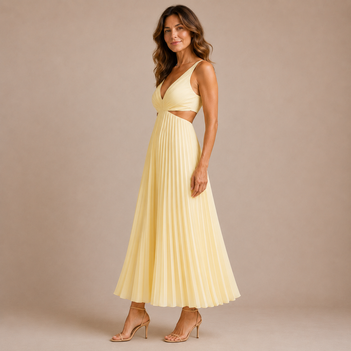 Blanca - Midi dress with pleats and V neckline