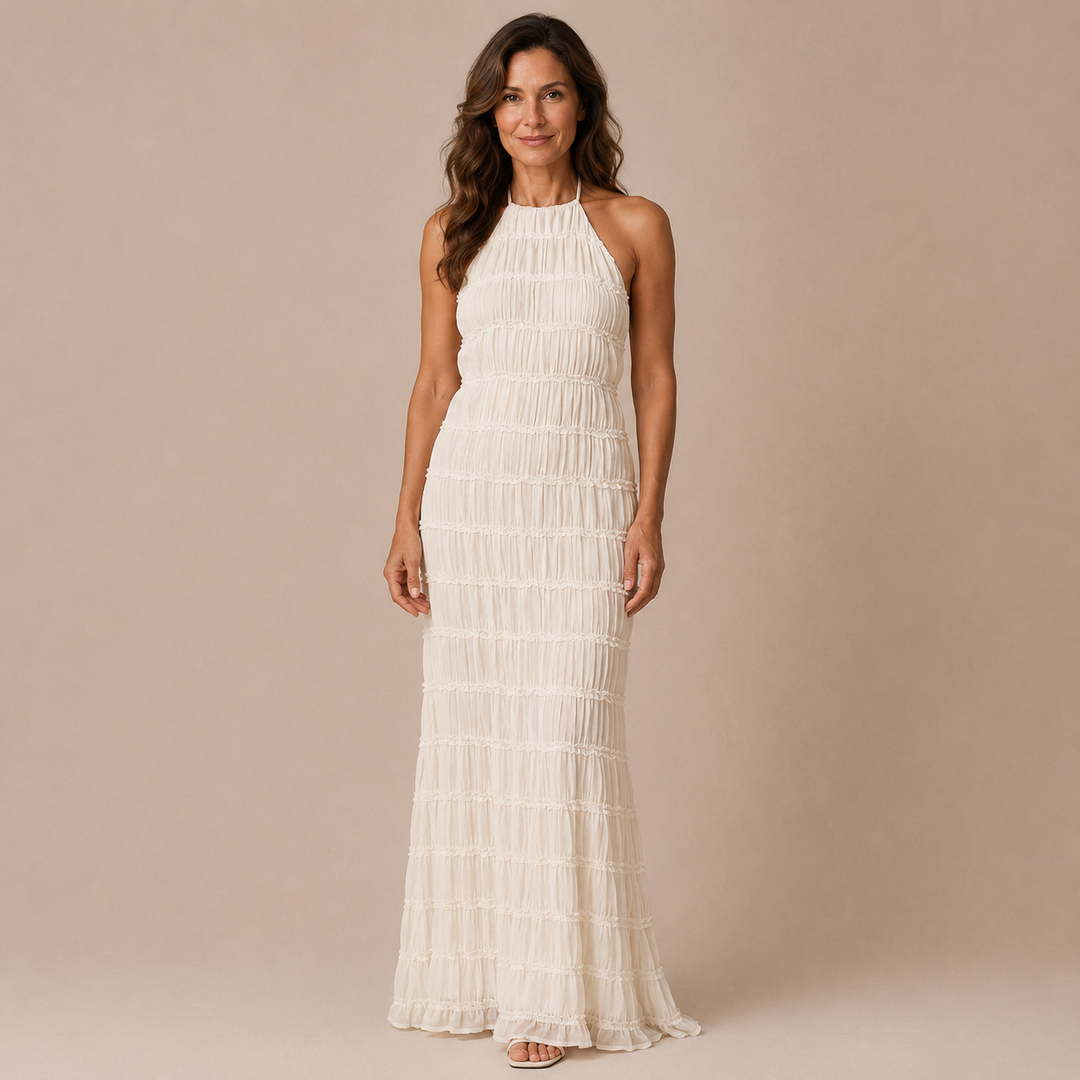 Julia - Long Halter Dress with Texture in Horizontal Layers