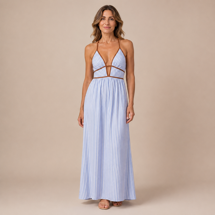 Lucia - Dress with Thin Straps and Waist Cutouts with Stripes