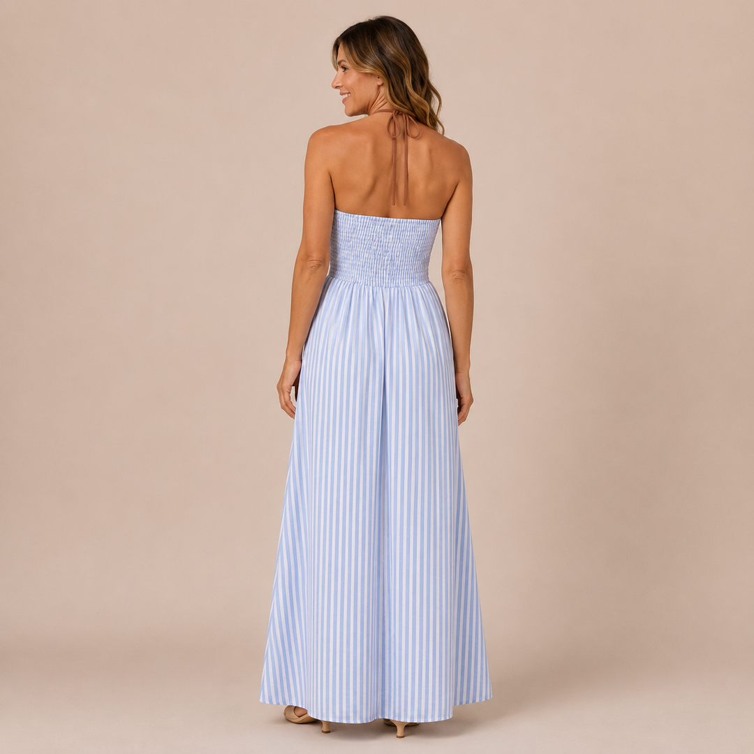 Lousia - Dress with Thin Straps and Cutout at the Waist with Stripes