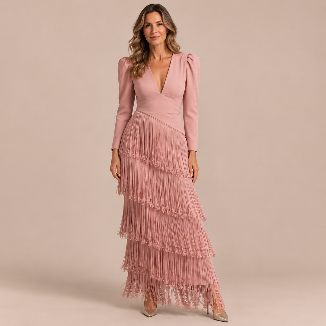 Aitana - Dress with Long Sleeves and Impressive Shoulders