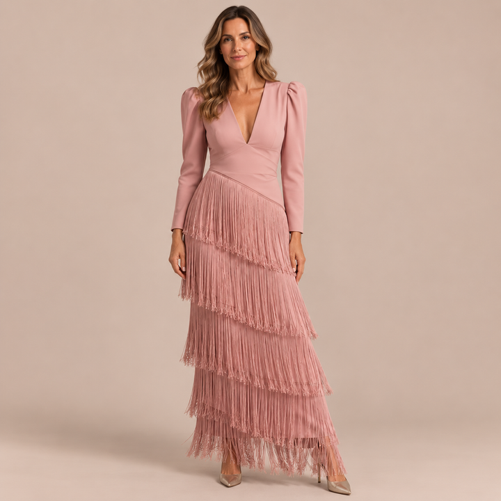 Aitana - Dress with Long Sleeves and Impressive Shoulders