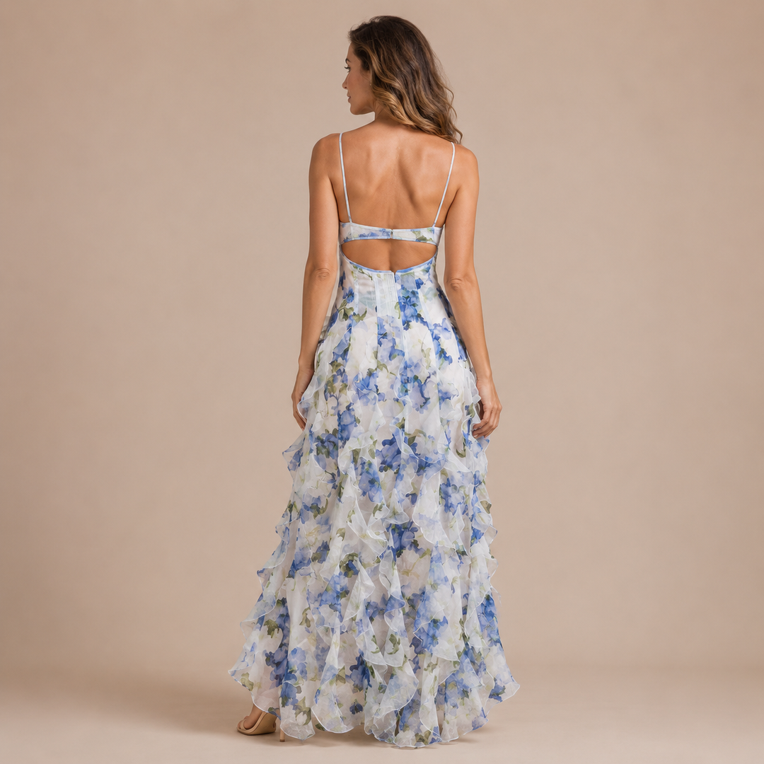 Nerea - Dress with Thin Straps, Corset and Flared Skirt