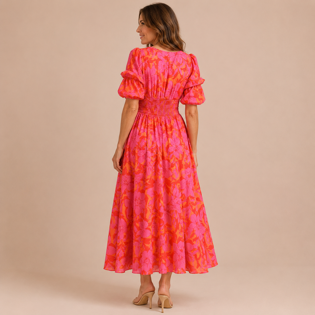 Manuela - Dress with Puff Sleeves and Central Button