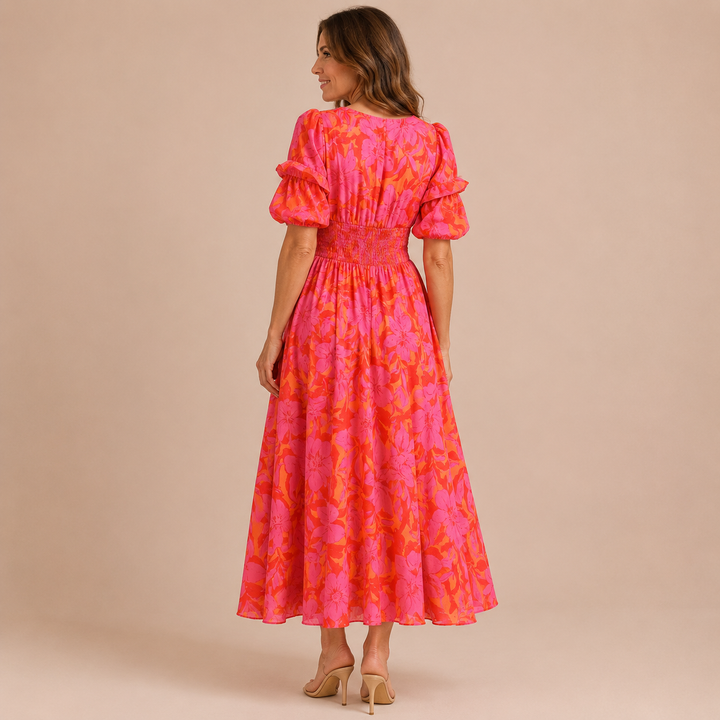 Manuela - Dress with Puff Sleeves and Central Button