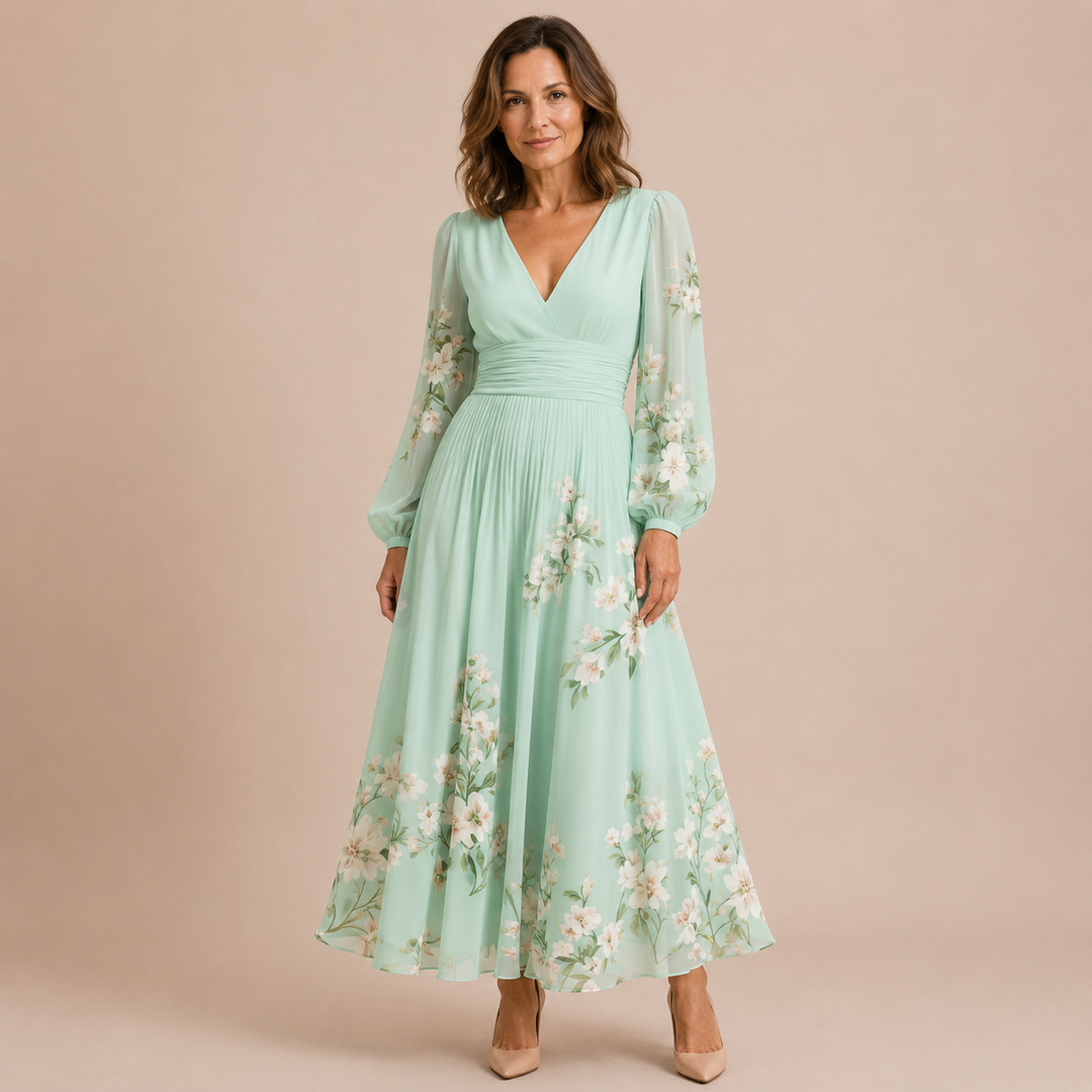 Celeste - Midi dress with long sleeves and V neckline