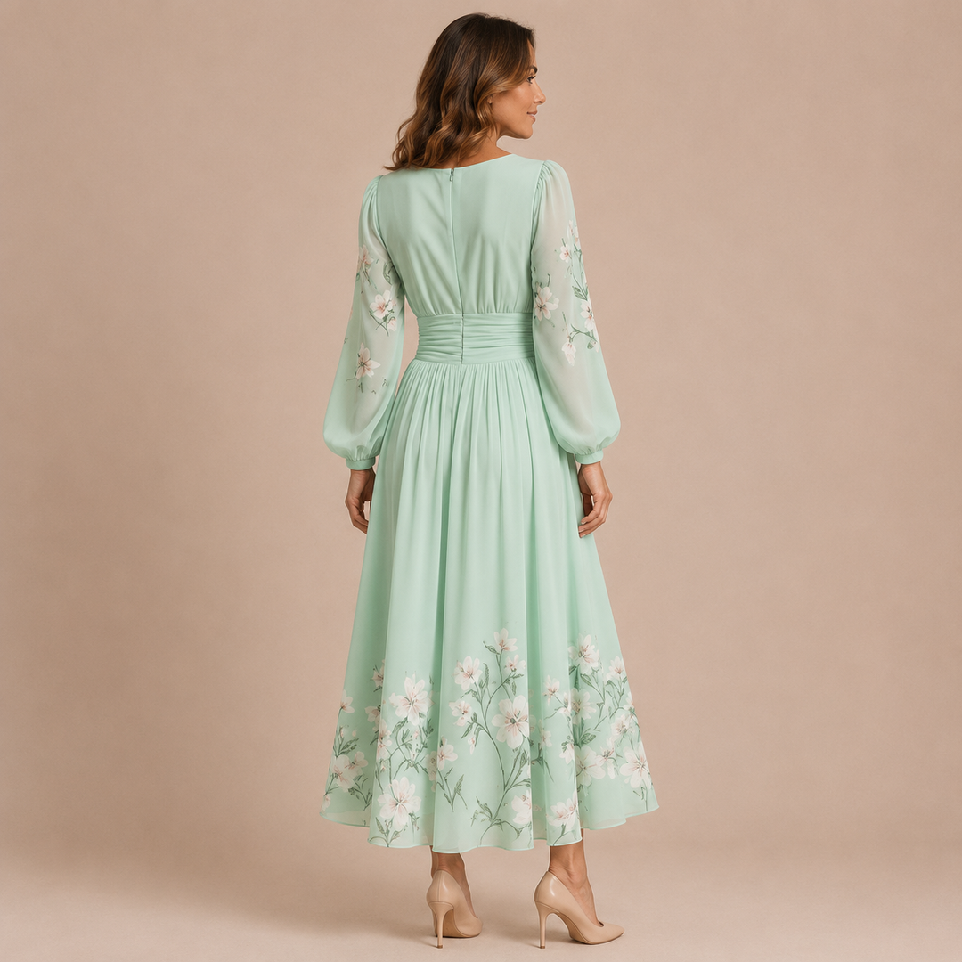 Celeste - Midi Dress with Long Sleeves and V-Neckline