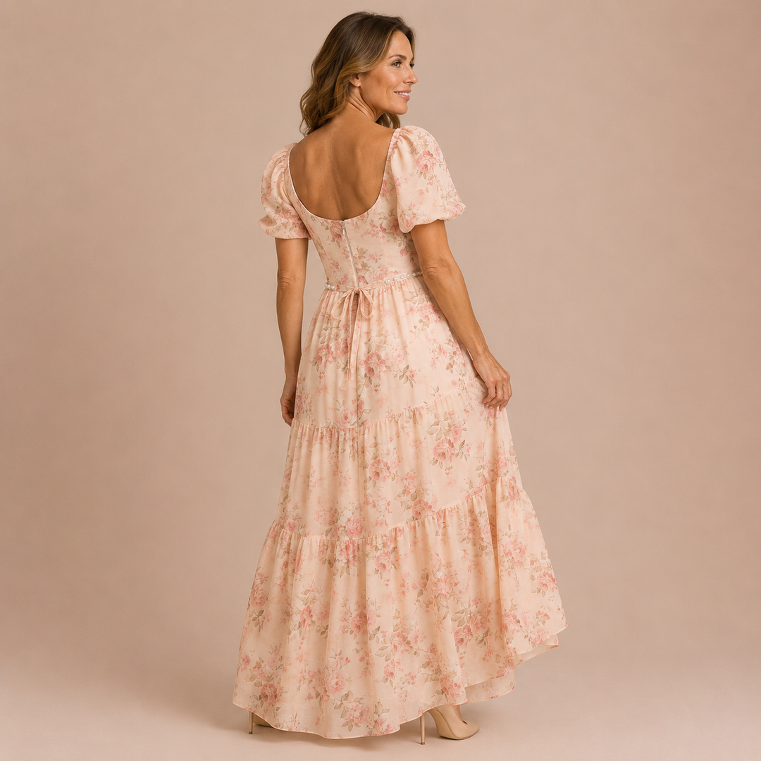 Aitana - Dress with puff sleeves and crystal cutout at the waist
