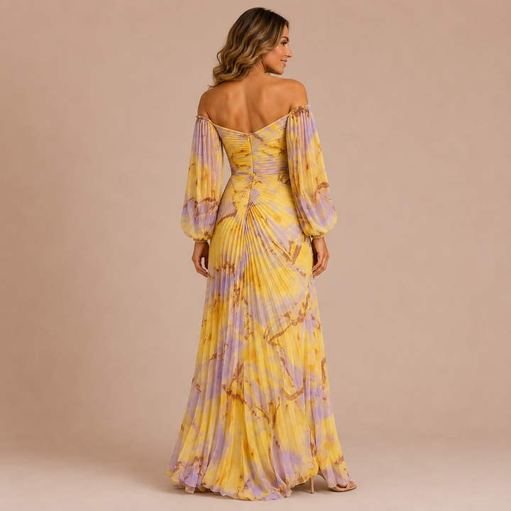 Adriana - Long Sleeve Dress with Pleated Tie-Dye Design