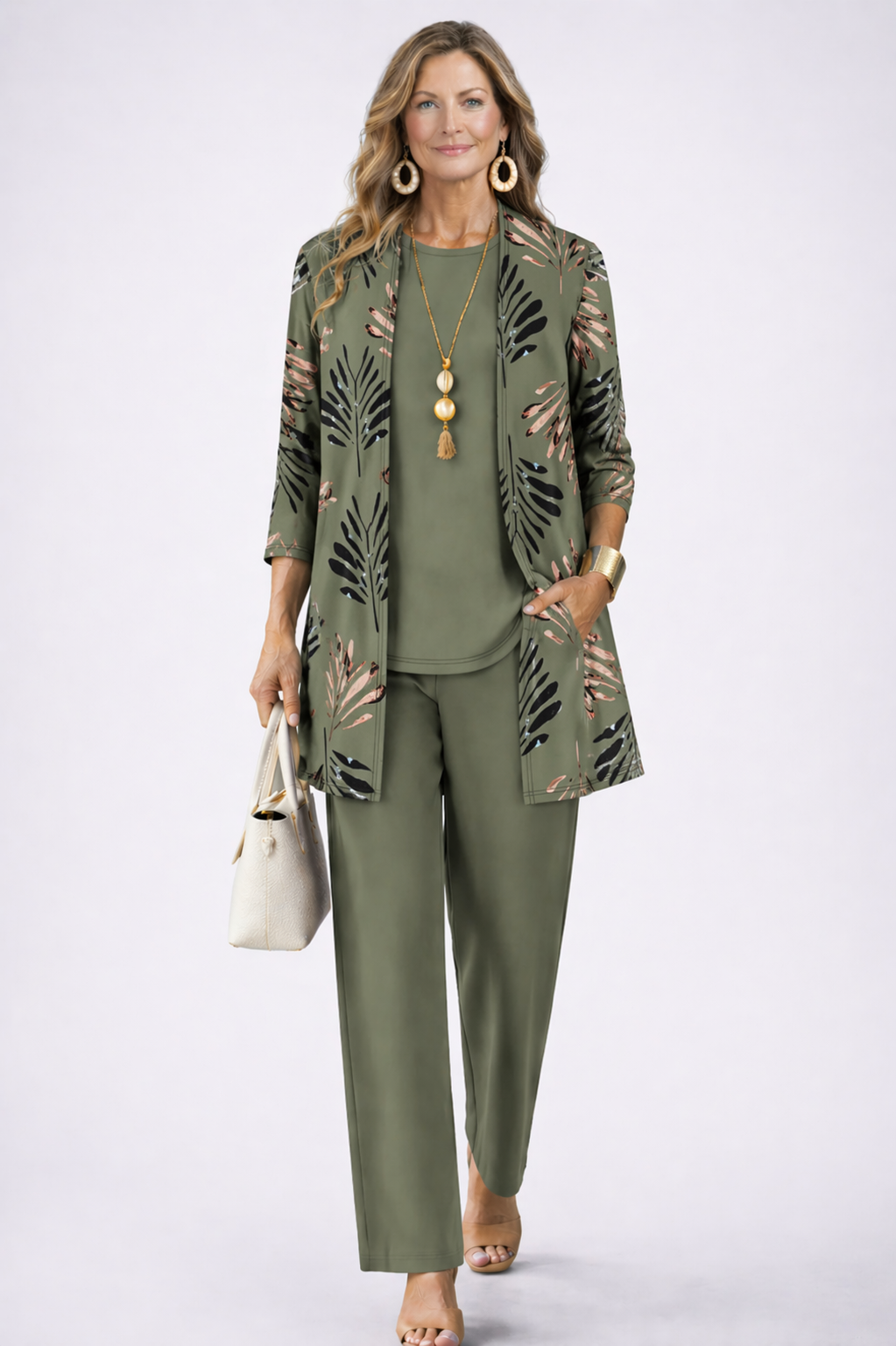 Three-Piece Outfit: Long Top and Trousers Set