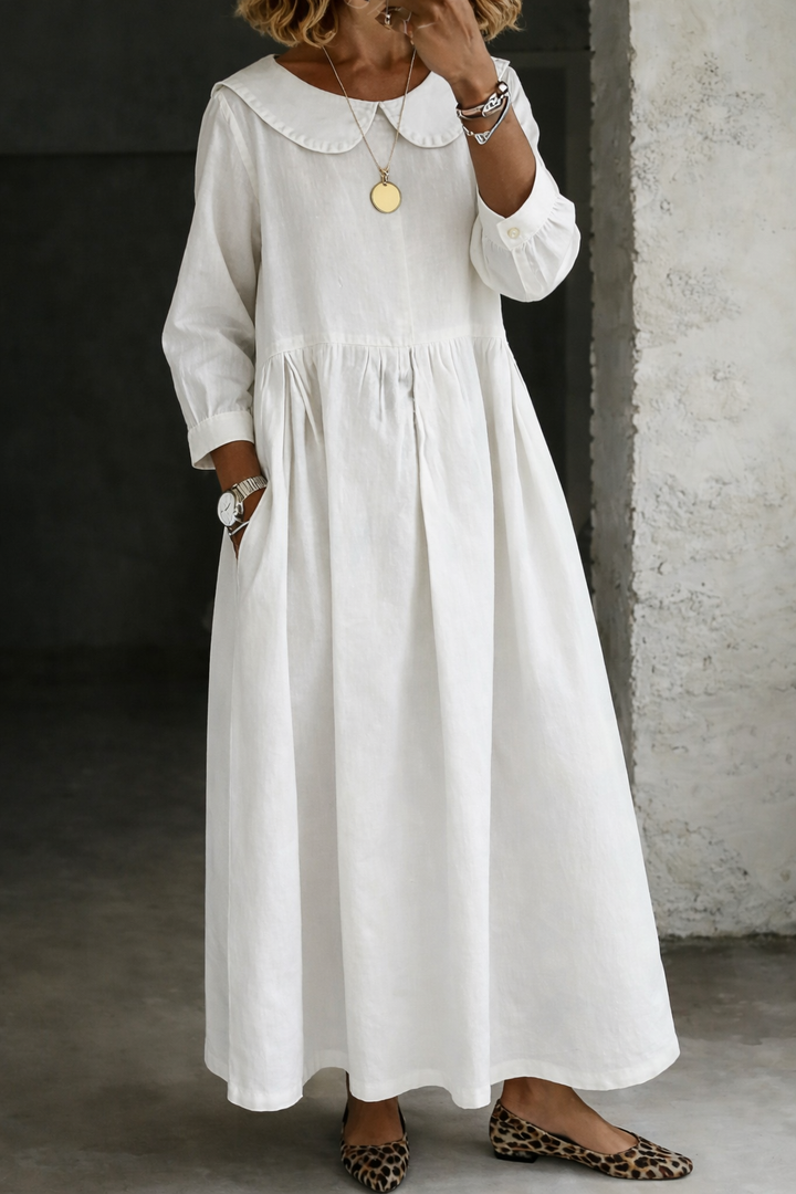 Leonor - Denim Dress Featuring a Charming Peter Pan Collar