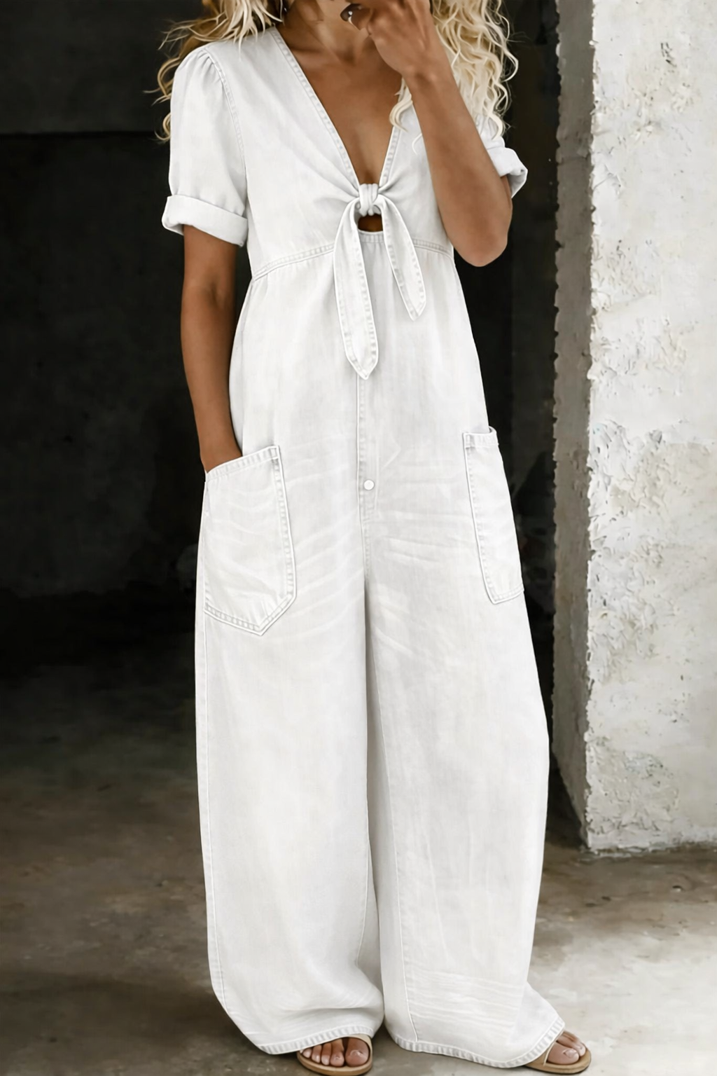 Olga - V-Neck Short Sleeve Jumpsuit