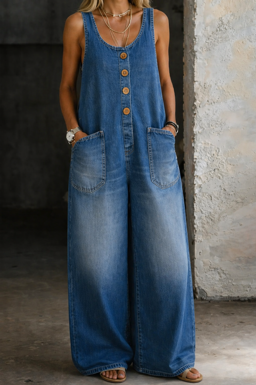 Sara - Distressed Vintage Cotton Jumpsuit